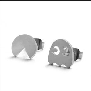 👋 PAC MAN MIsmatched Earrings Stainless Steel Silver Tone